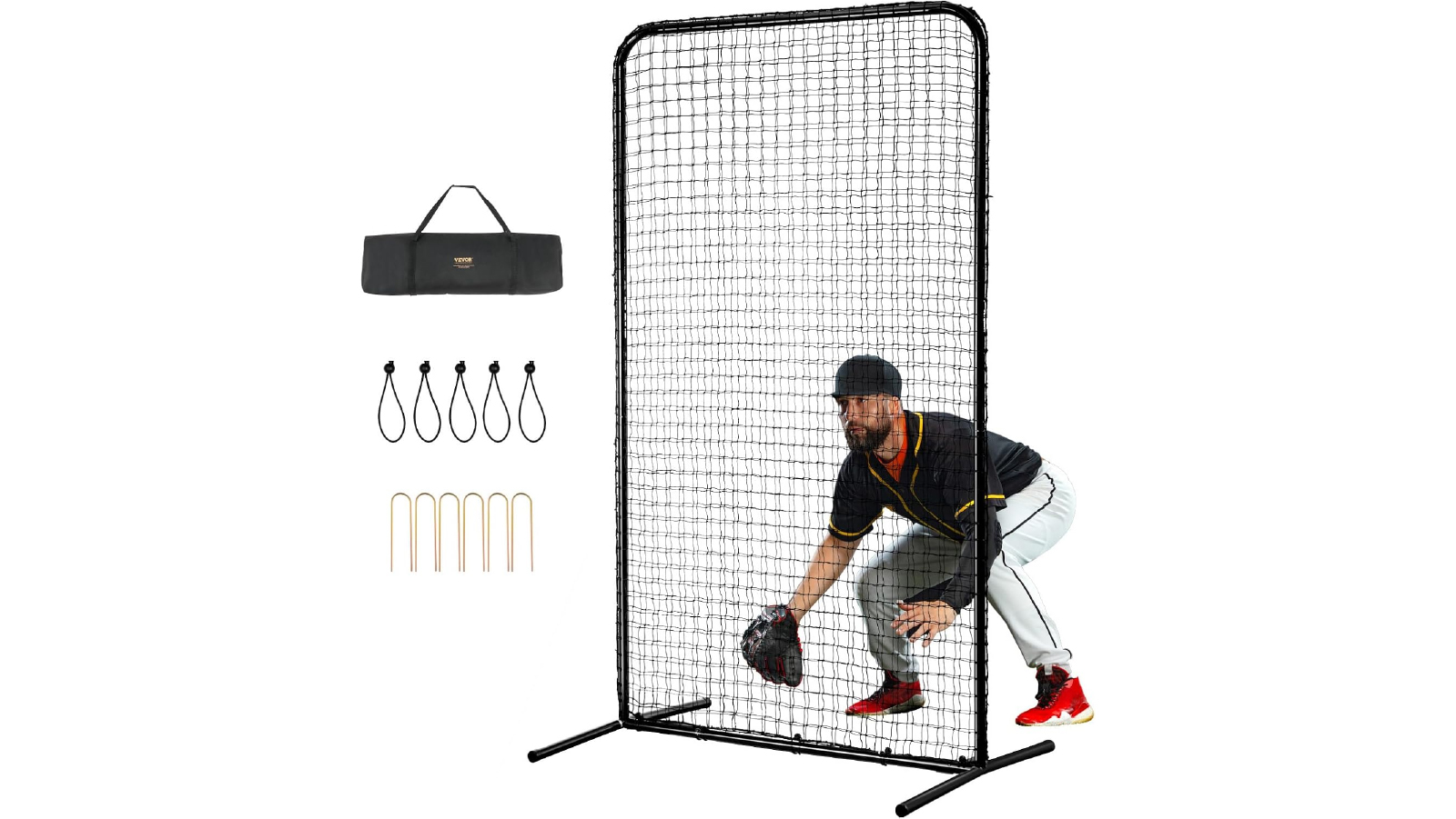 Pretty & Practical	7 x 4 Feet Screen Baseball for Batting Cage with Carry Bag and Ground Stakes, Heavy Duty Pitching Net for Pitchers Protection