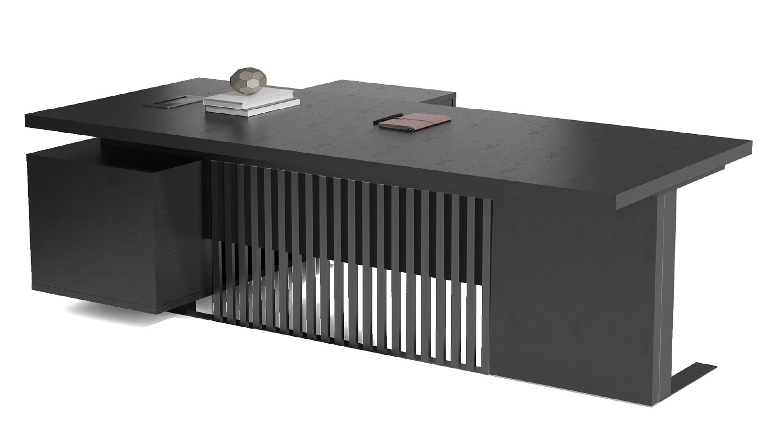 DAXTON Black Executive Desk with Right Return 2.4m - Black Concrete
