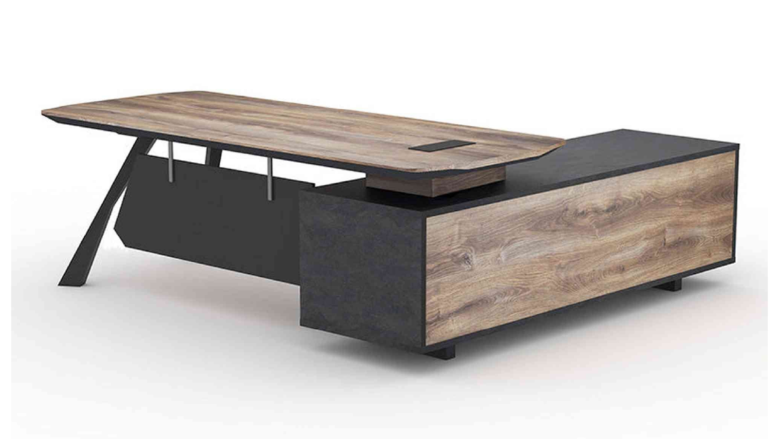EASTON Executive Desk with Left Return 2.2 - 2.4m - Warm Oak & Black