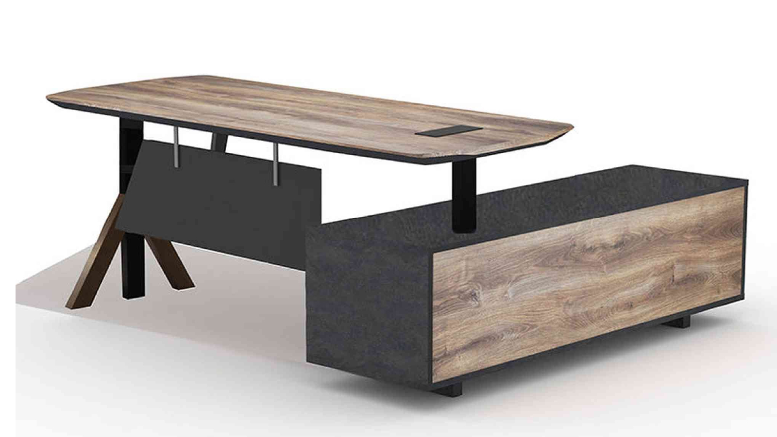 EASTON Sit Stand Electric Lift Executive Desk with Left Return 2.2m - Warm Oak & Black