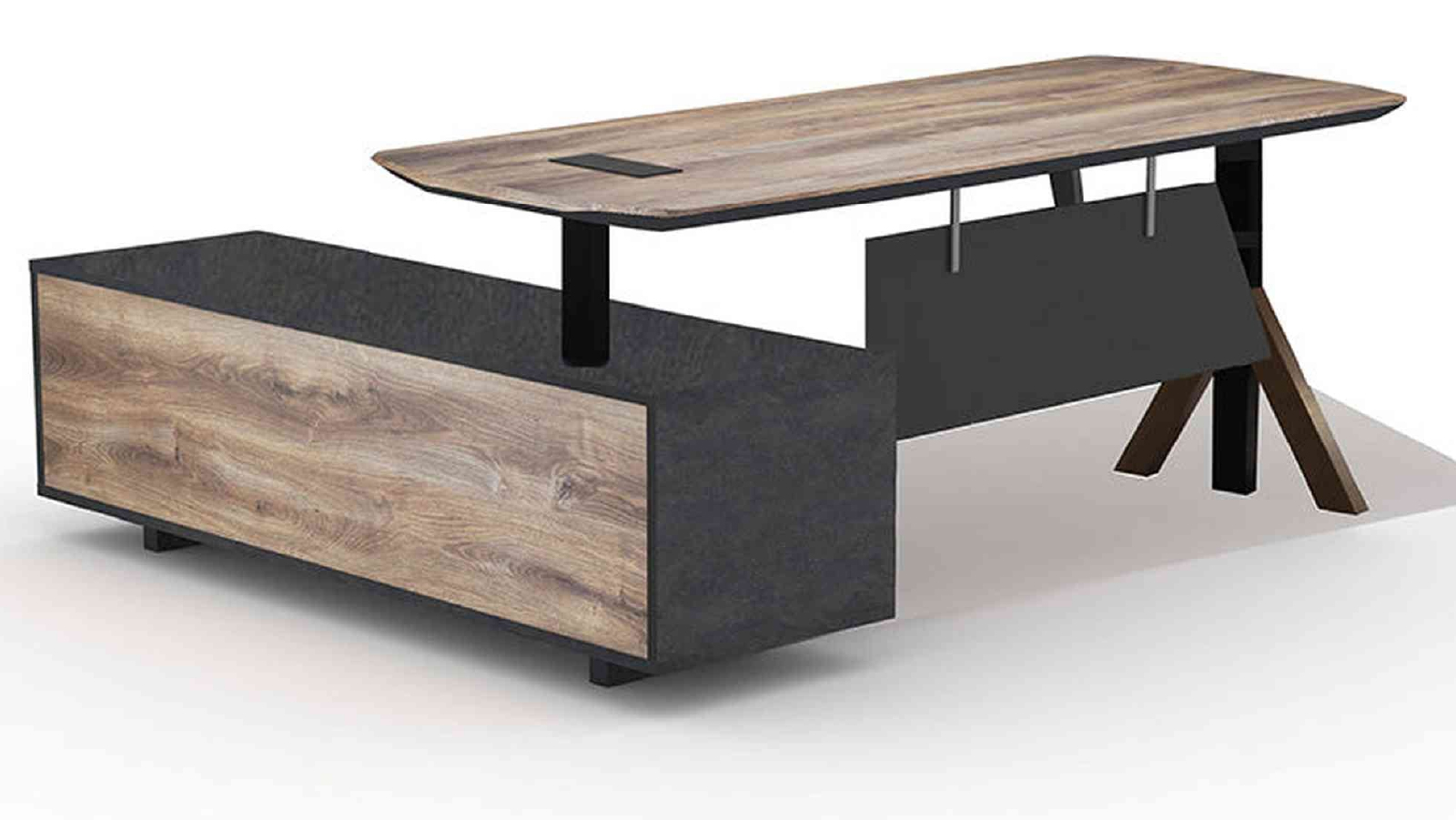EASTON Sit Stand Electric Lift Executive Desk with Right Return 2.2m - Warm Oak & Black
