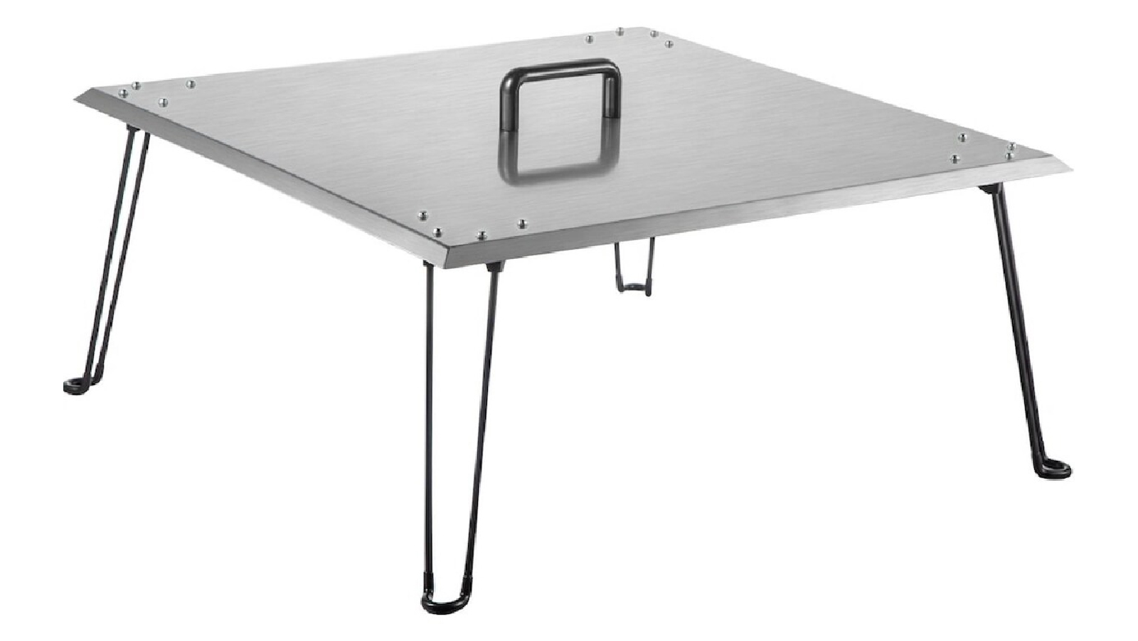 Pretty & Practical 24 x 24 x 13 Inch Fire Pit Heat Deflector Stainless Steel Cover with Foldable Legs and Handle
