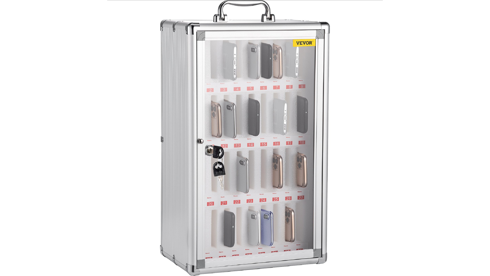 Pretty & Practical 36 Slot Clear Pocket Chart Cell Phone Storage Cabinet with Key Lock Wall Mount 