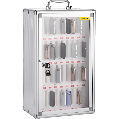 Pretty & Practical 36 Slot Clear Pocket Chart Cell Phone Storage Cabinet with Key Lock Wall Mount