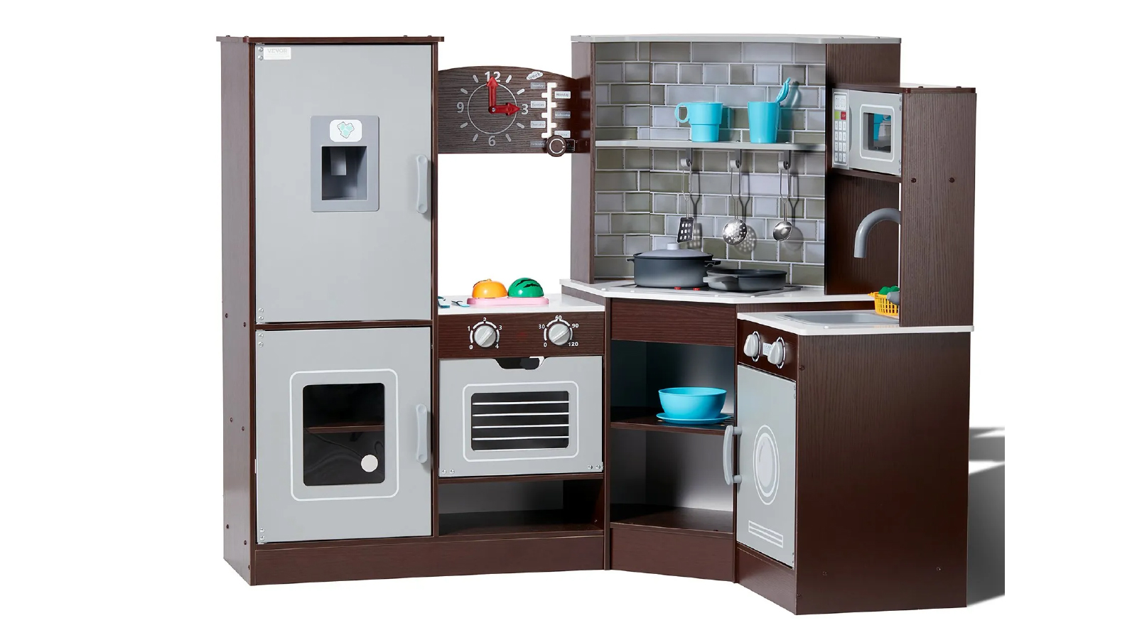 Pretty & Practical	Toddler Kitchen Toy Corner Wooden Play Kitchen Set with Lights and Sounds - Brown