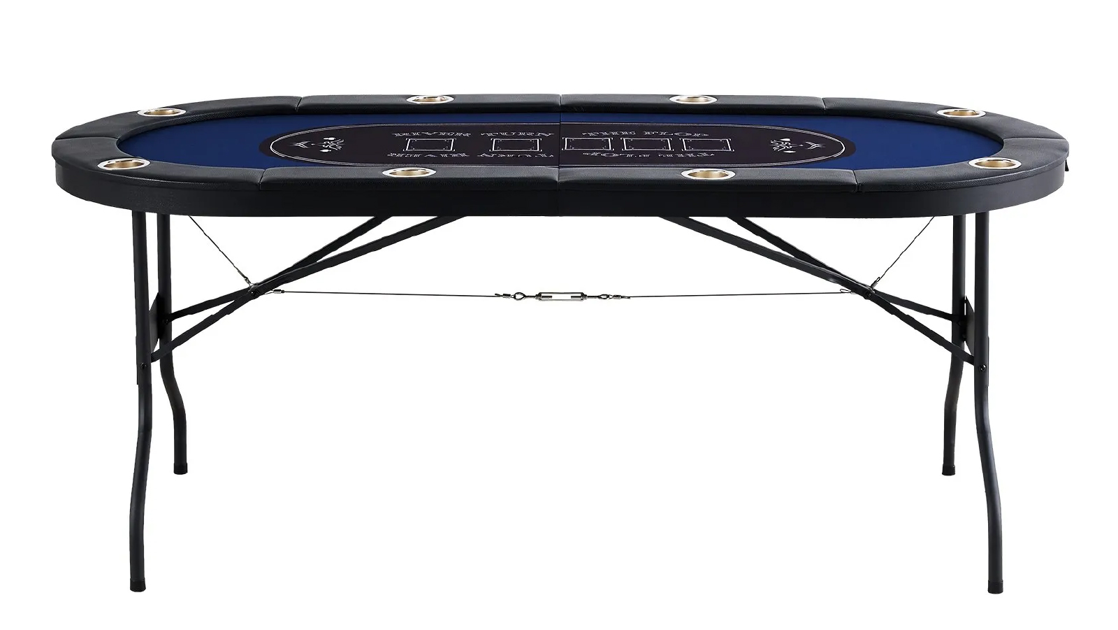 Pretty & Practical 183cm Foldable Oval Poker Table with Padded Rails and Stainless Steel Cup Holders - Blue