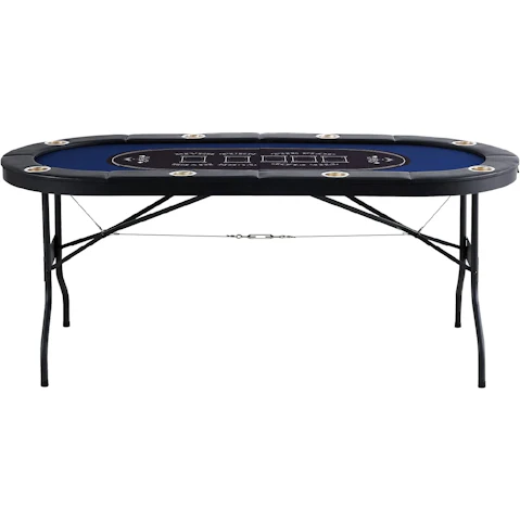 Pretty & Practical 183cm Foldable Oval Poker Table with Padded Rails and Stainless Steel Cup Holders - Blue