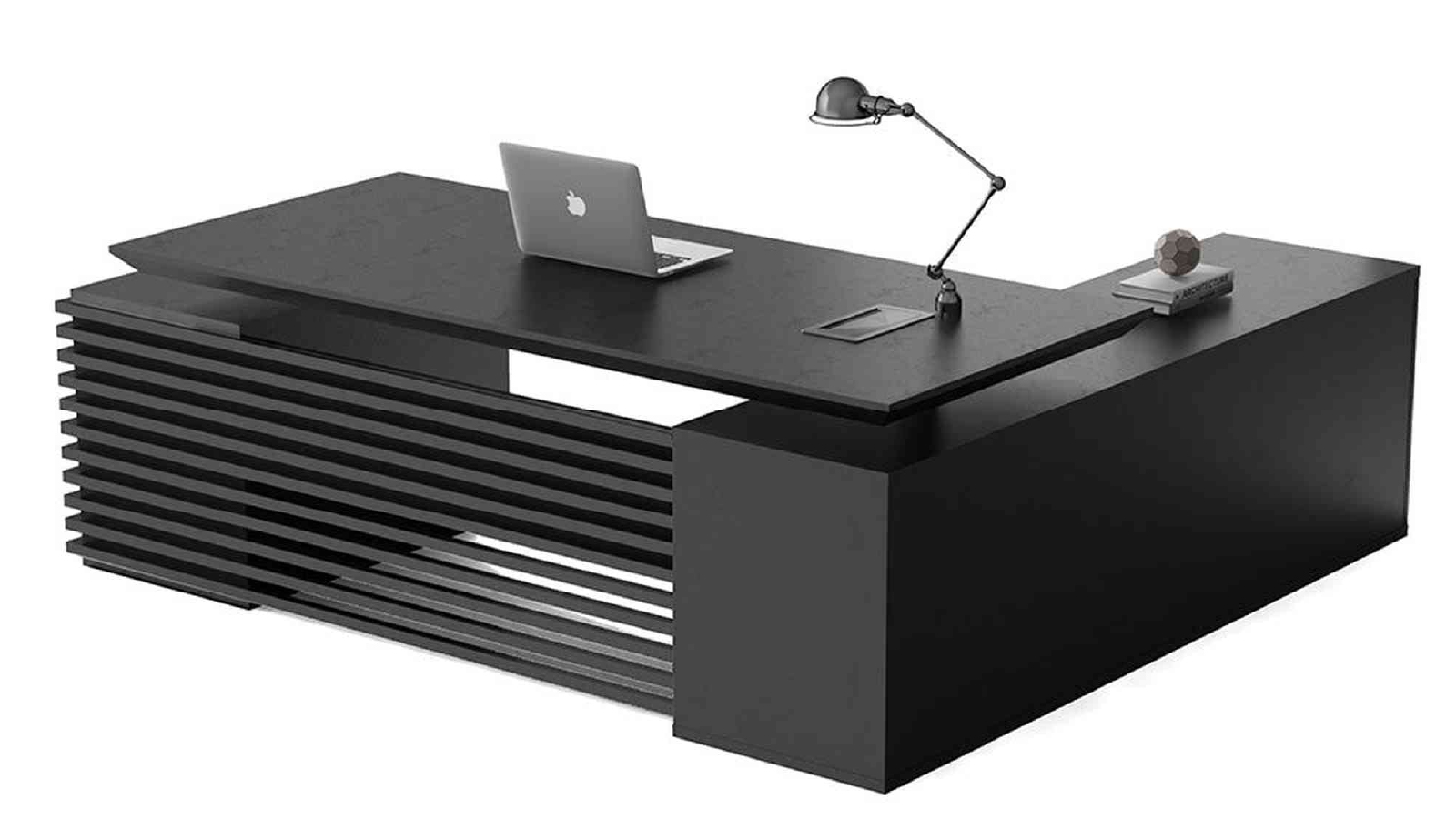 PHOENIX Black Executive Desk with Left Return 2.2m - Black Concrete