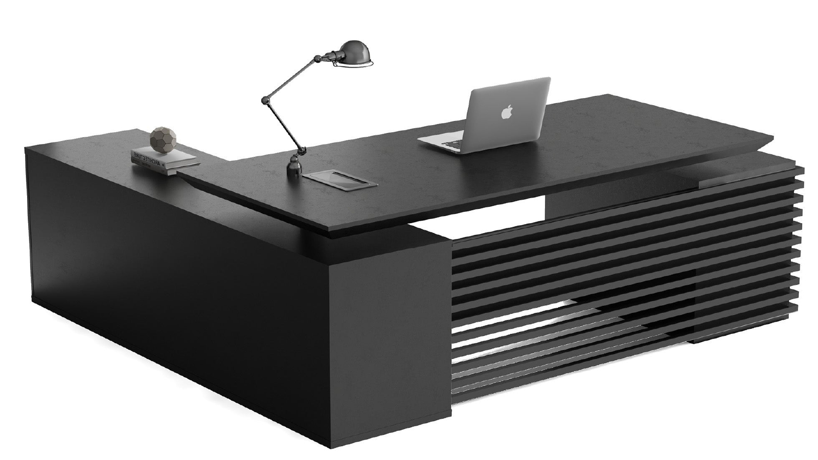 PHOENIX Black Executive Desk with Right Return 2.2m - Black Concrete
