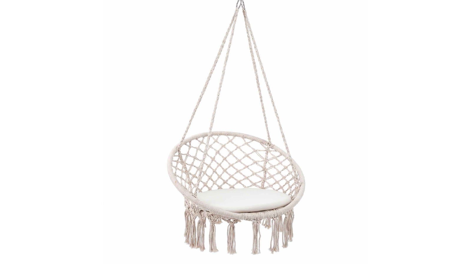 Costway Boho Rope Macrame Hammock Chair with Seat Cushion - Beige