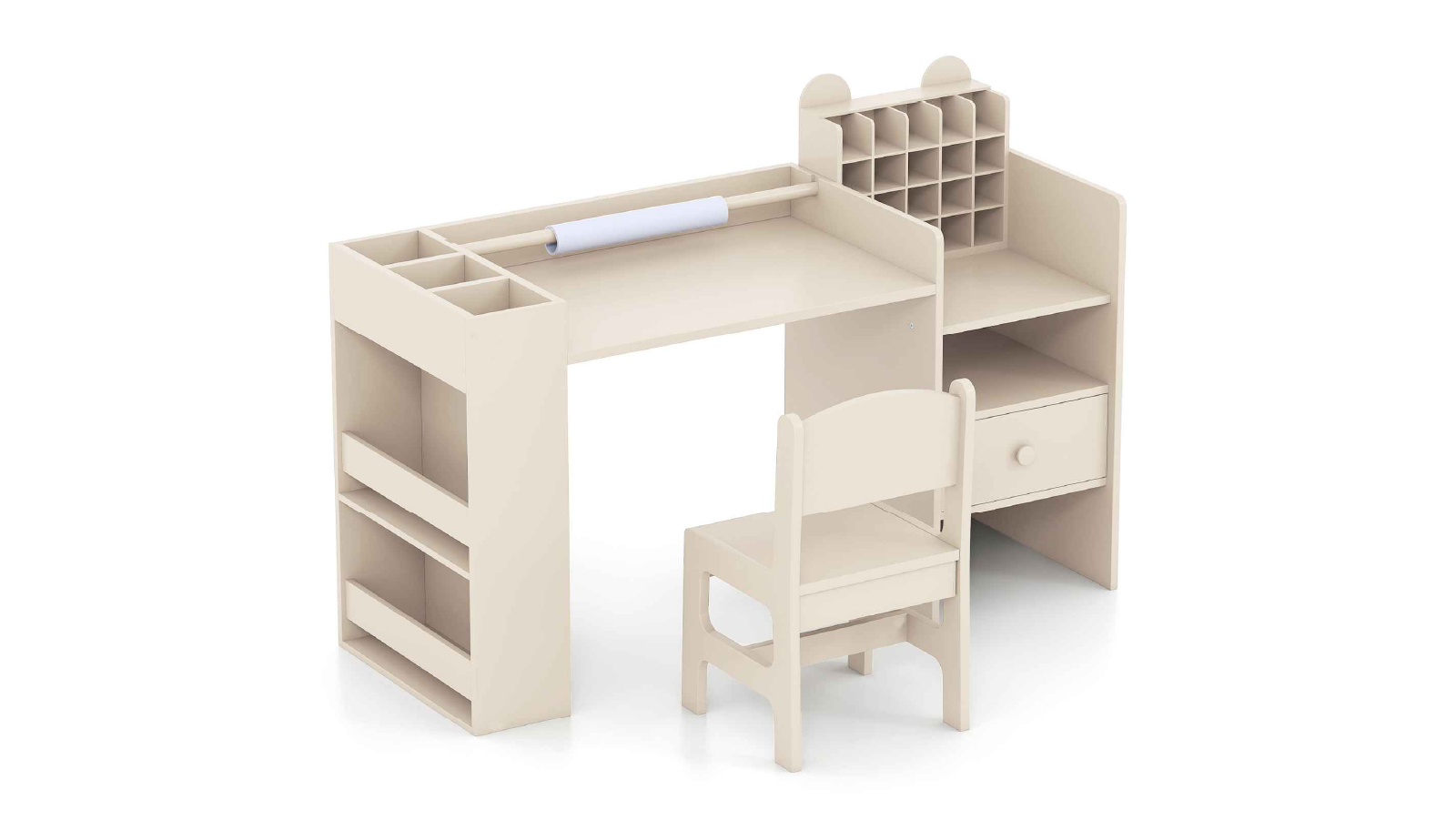 Costway Art Table & Chair Set with Paper Roll Holder - Natural