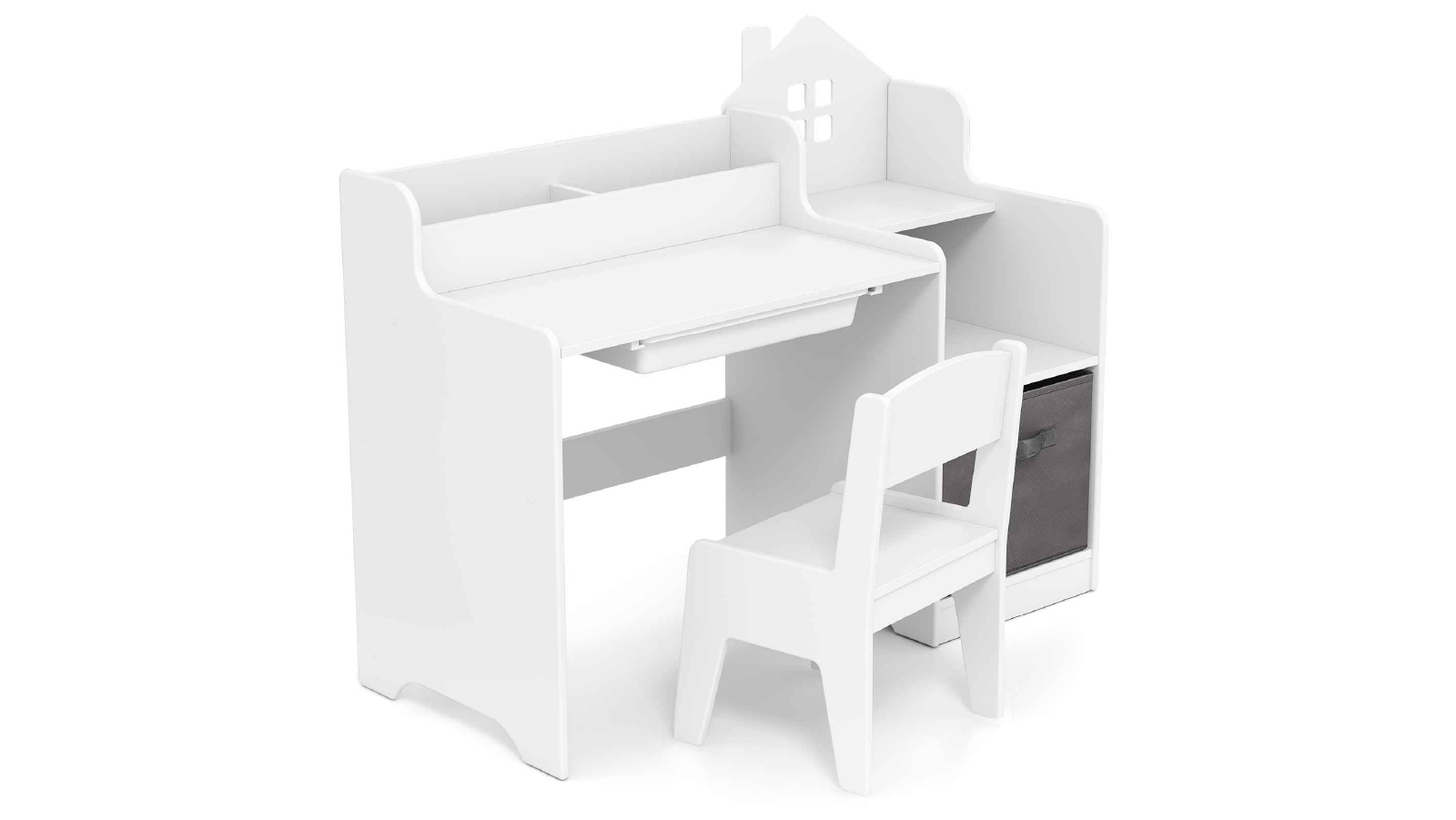 Costway Study Desk & Chair Set with Shelves Drawer & Storage Bin - White