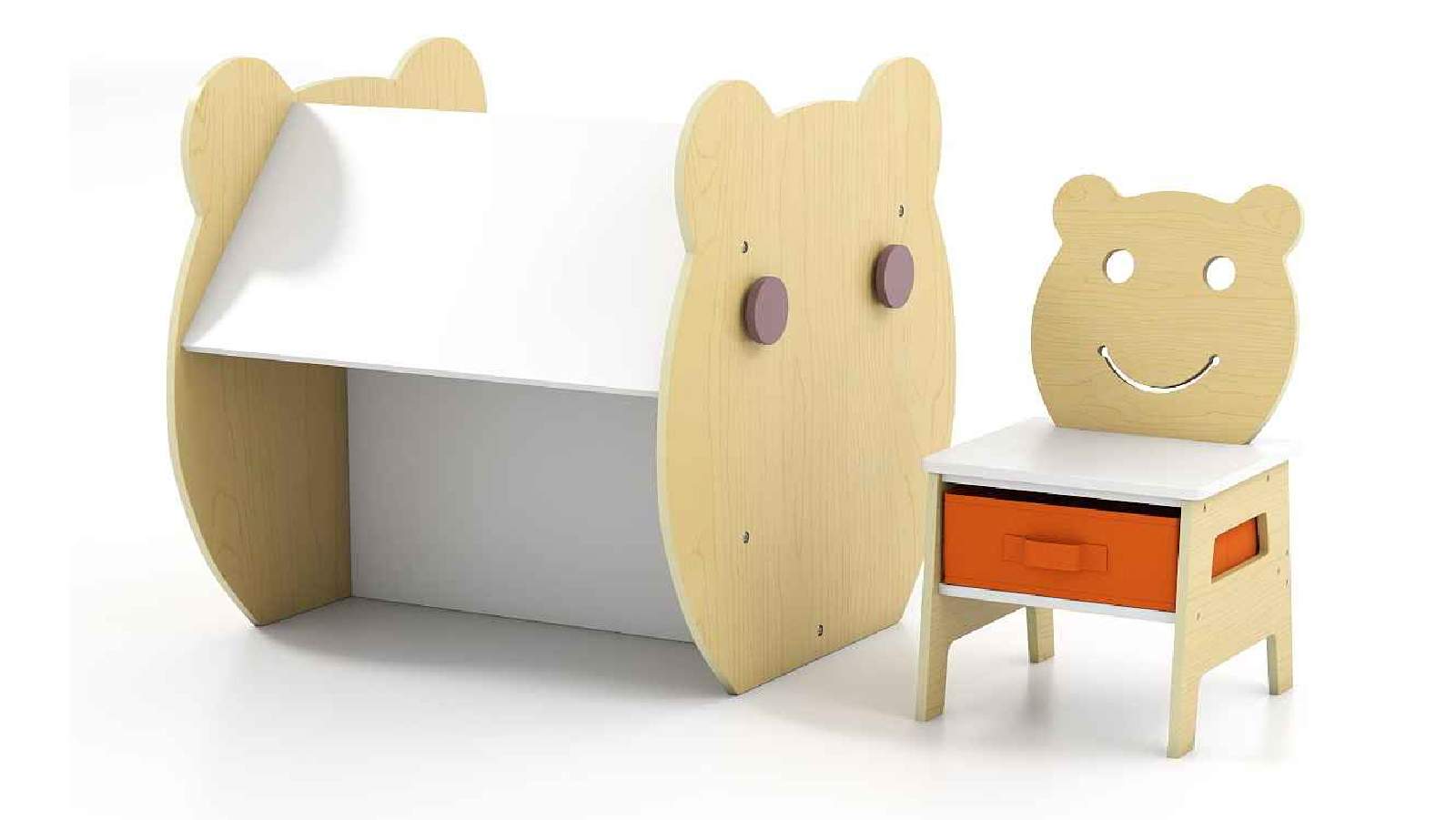 Costway 3 in 1  Bear Art Table Chair Set with Reversible Blackboard & Whiteboard Open Shelf Storage Drawer