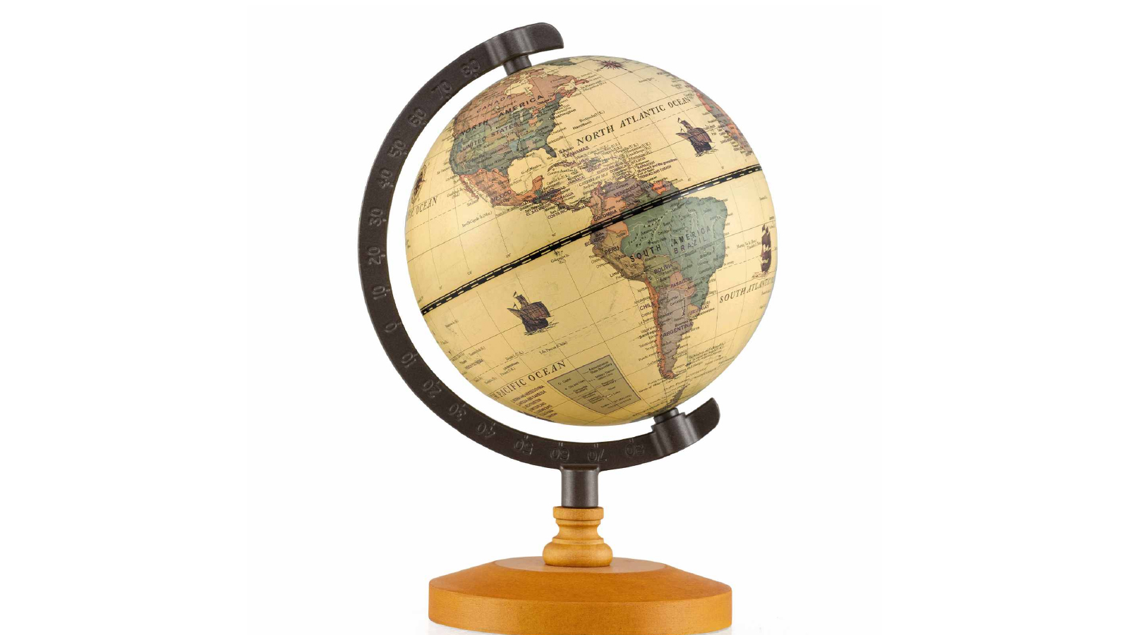 Costway Mini Desktop Rotating Antique World Globe with Curved Alloy Stem & Solid Wooden Base - 14cm