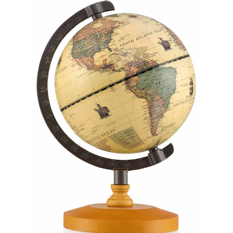 Costway Mini Desktop Rotating Antique World Globe with Curved Alloy Stem & Solid Wooden Base - 14cm