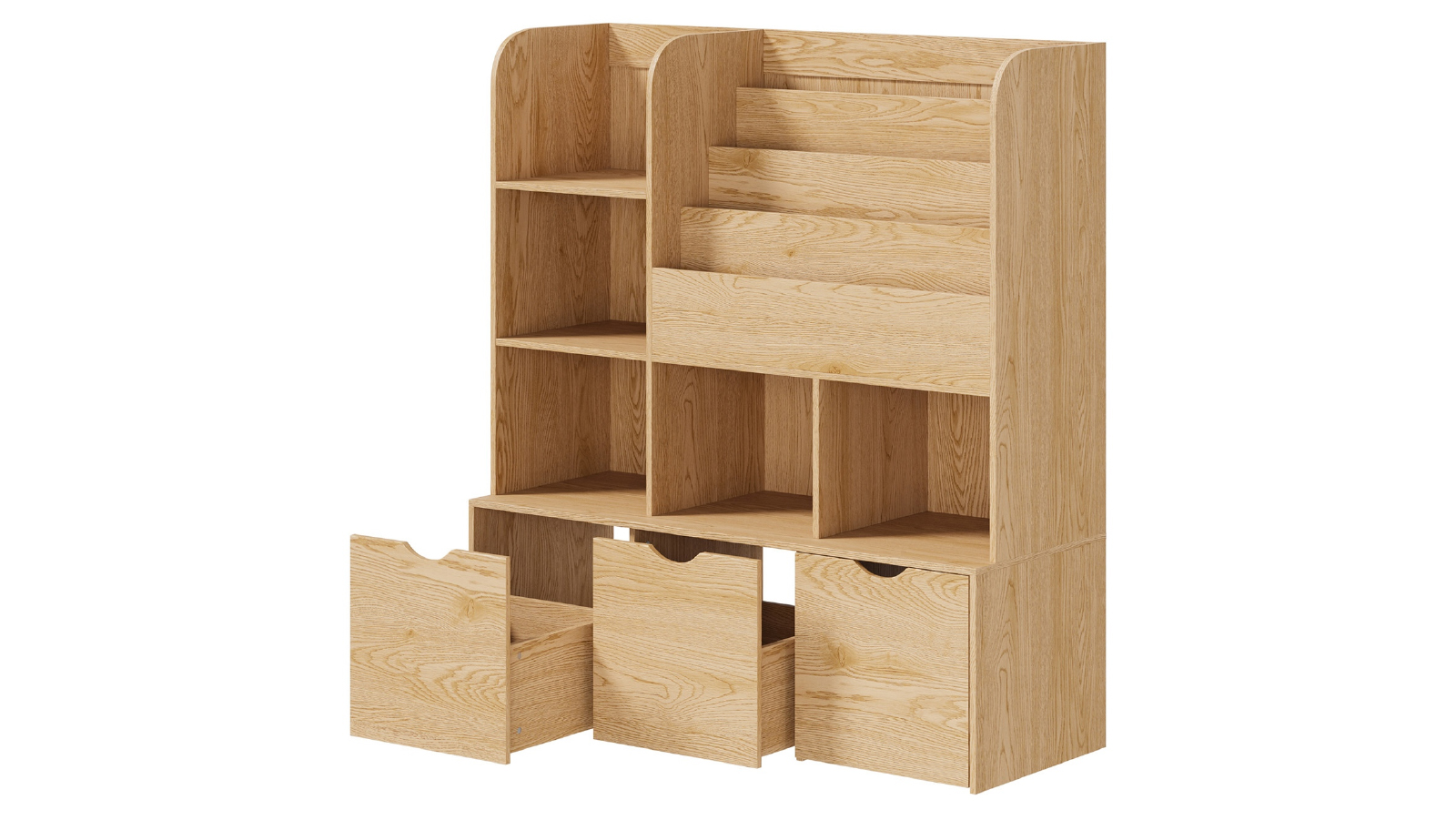 Oikiture Kids Bookcase Toy Organiser Cabinet Bookshelf with Chest - Natural