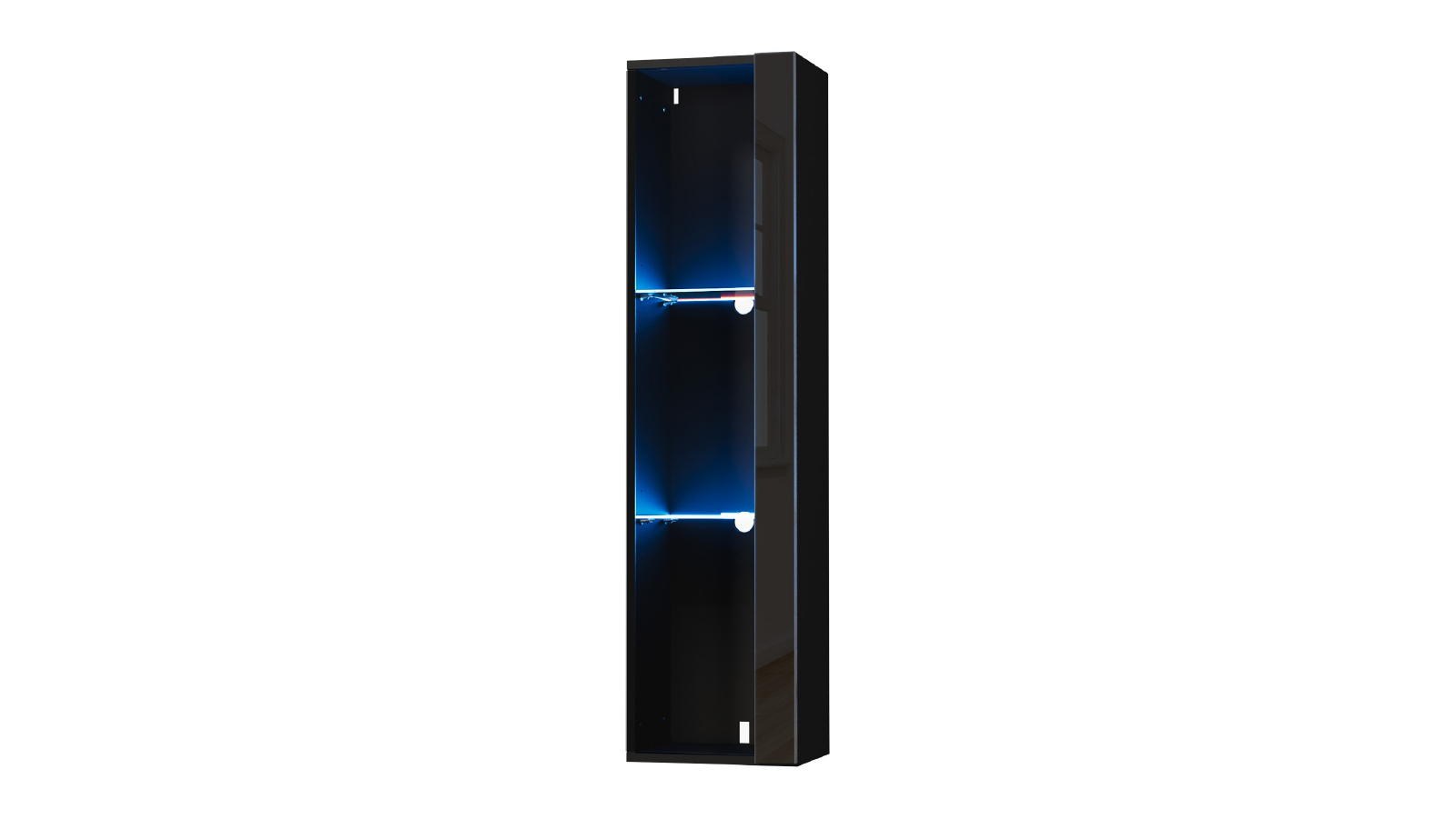 Oikiture High Gloss Wall Mounted Display Cabinet with LED Light - Black