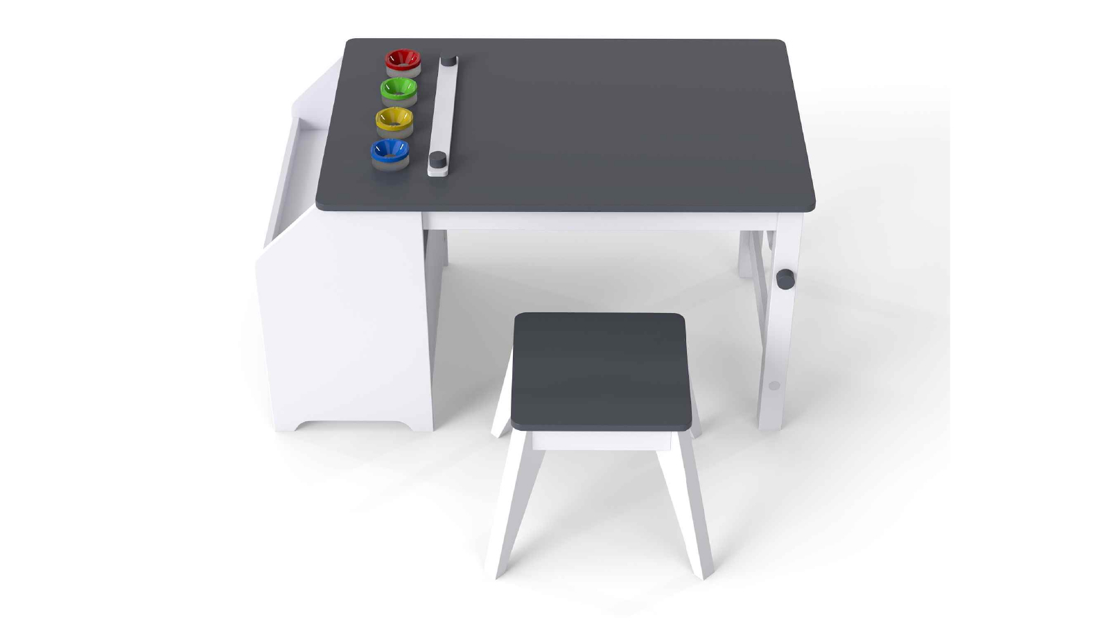 Costway Art Table & Stool Wooden Activity Table Desk with Paper Roll 2 Bins Large Storage