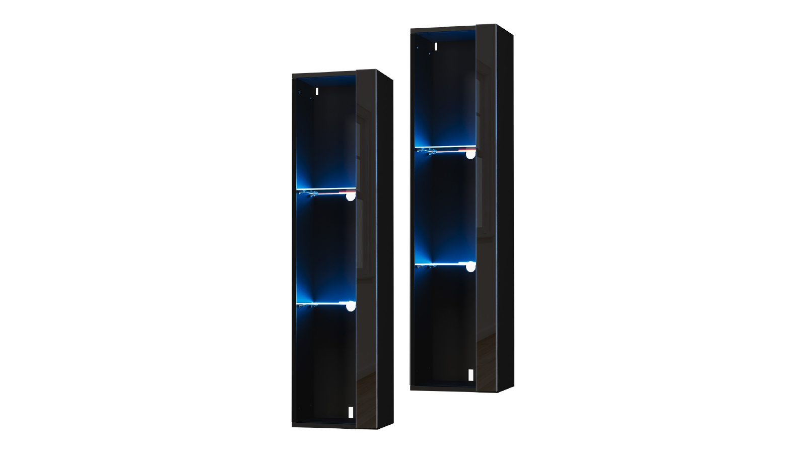 Oikiture 2 Piece LED Wall Mounted Display Cabinet - Black
