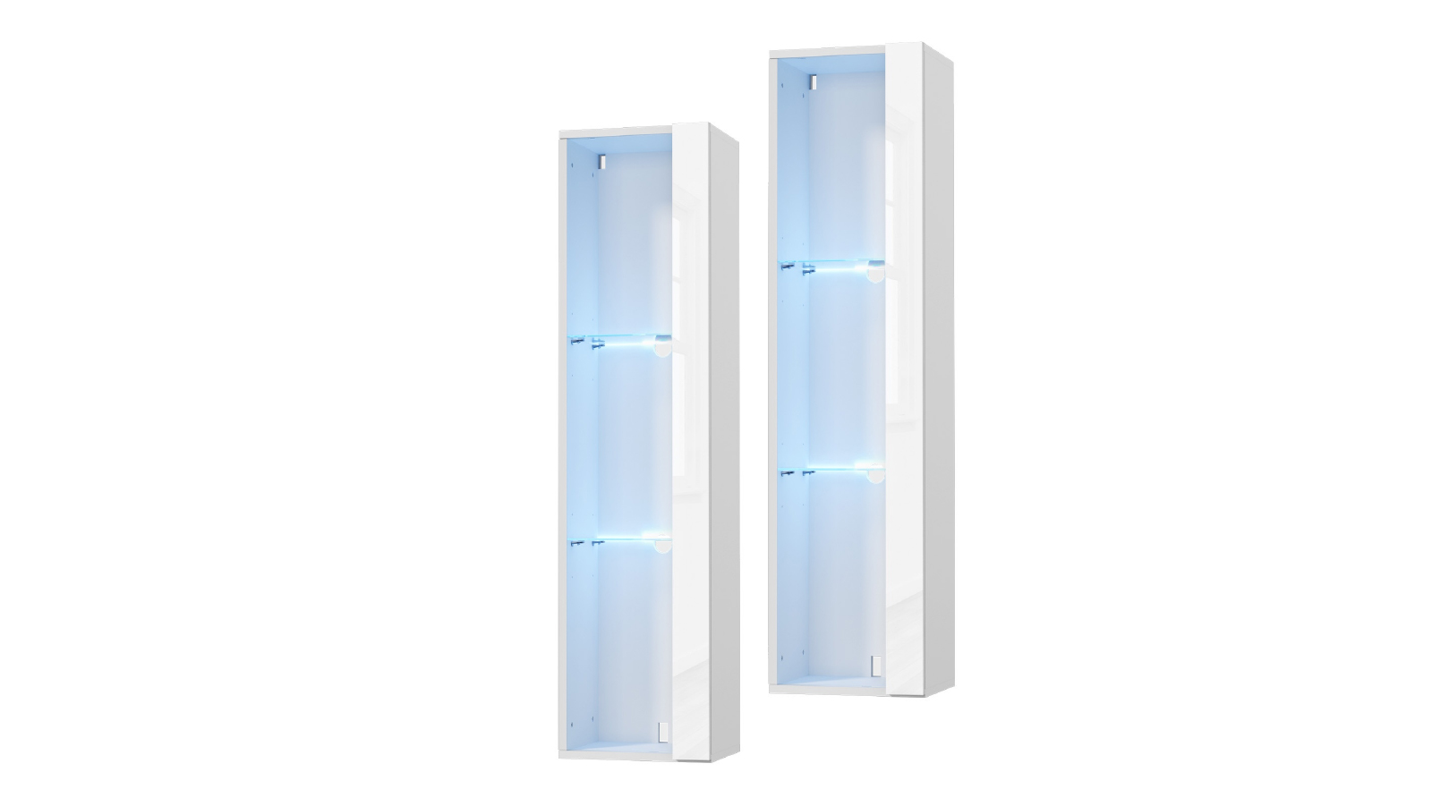 Oikiture 2 Piece LED Wall Mounted Display Cabinet - White
