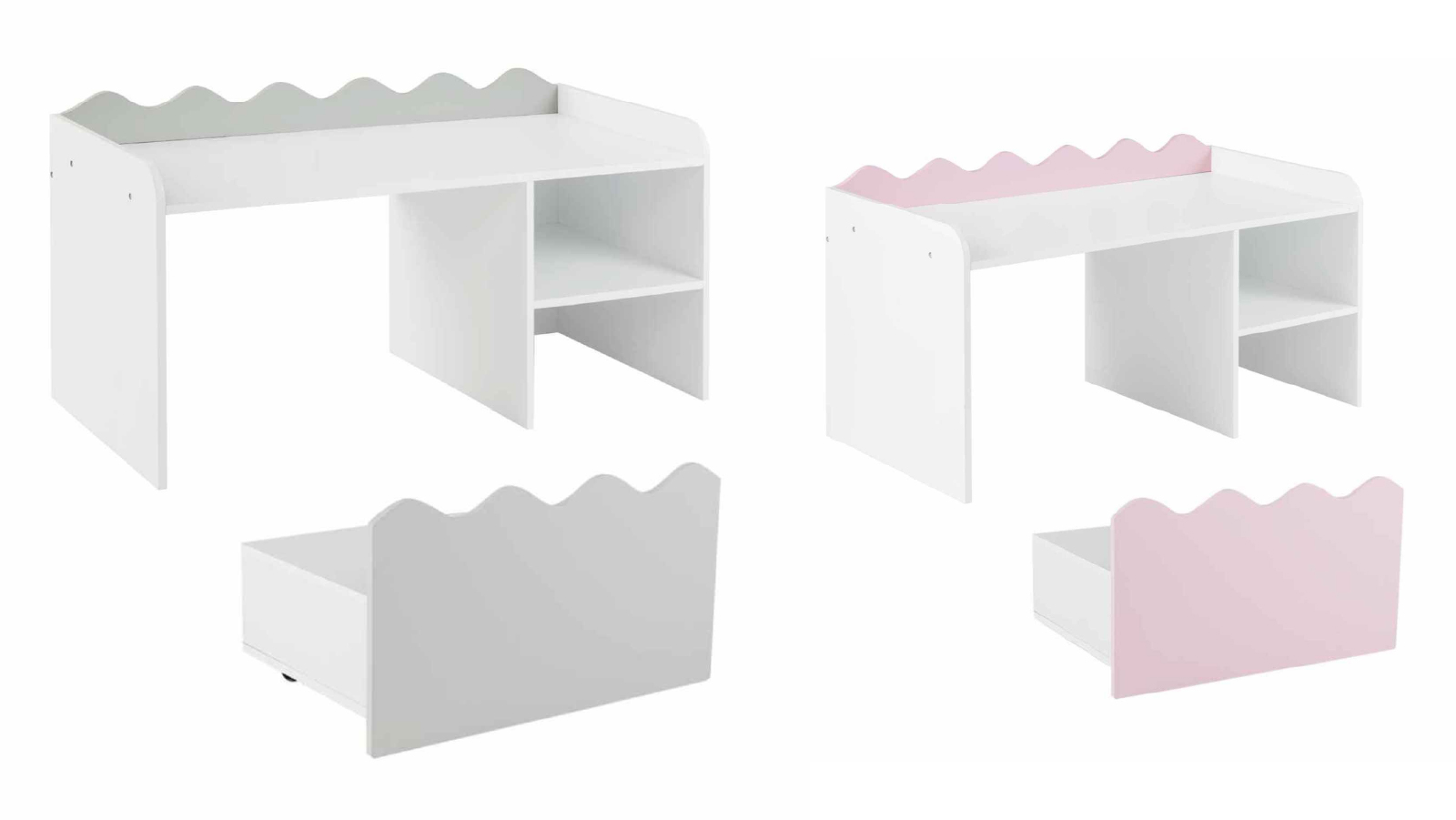 Costway Wooden Scalloped Bookshelf & Toy Storage Rack with Movable Drawer Flip-up Top Wheels