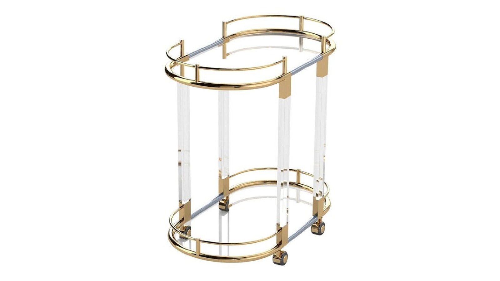 Casa Decor 2 Tier Oval Acrylic Bar Cart - Gold