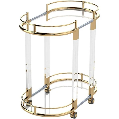 Casa Decor 2 Tier Oval Acrylic Bar Cart - Gold