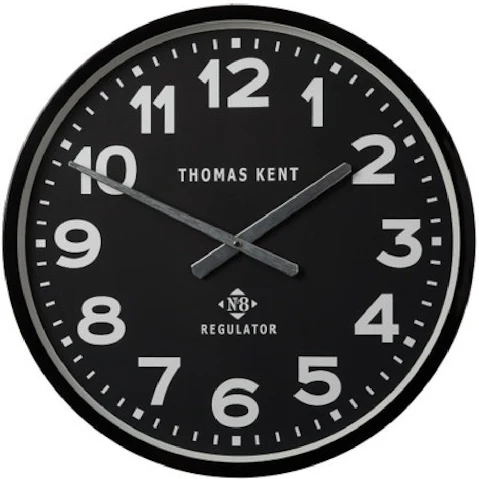 Thomas Kent 30cm Metal Case/Glass Face Regulator No 8 Wall Clock - Black/Black