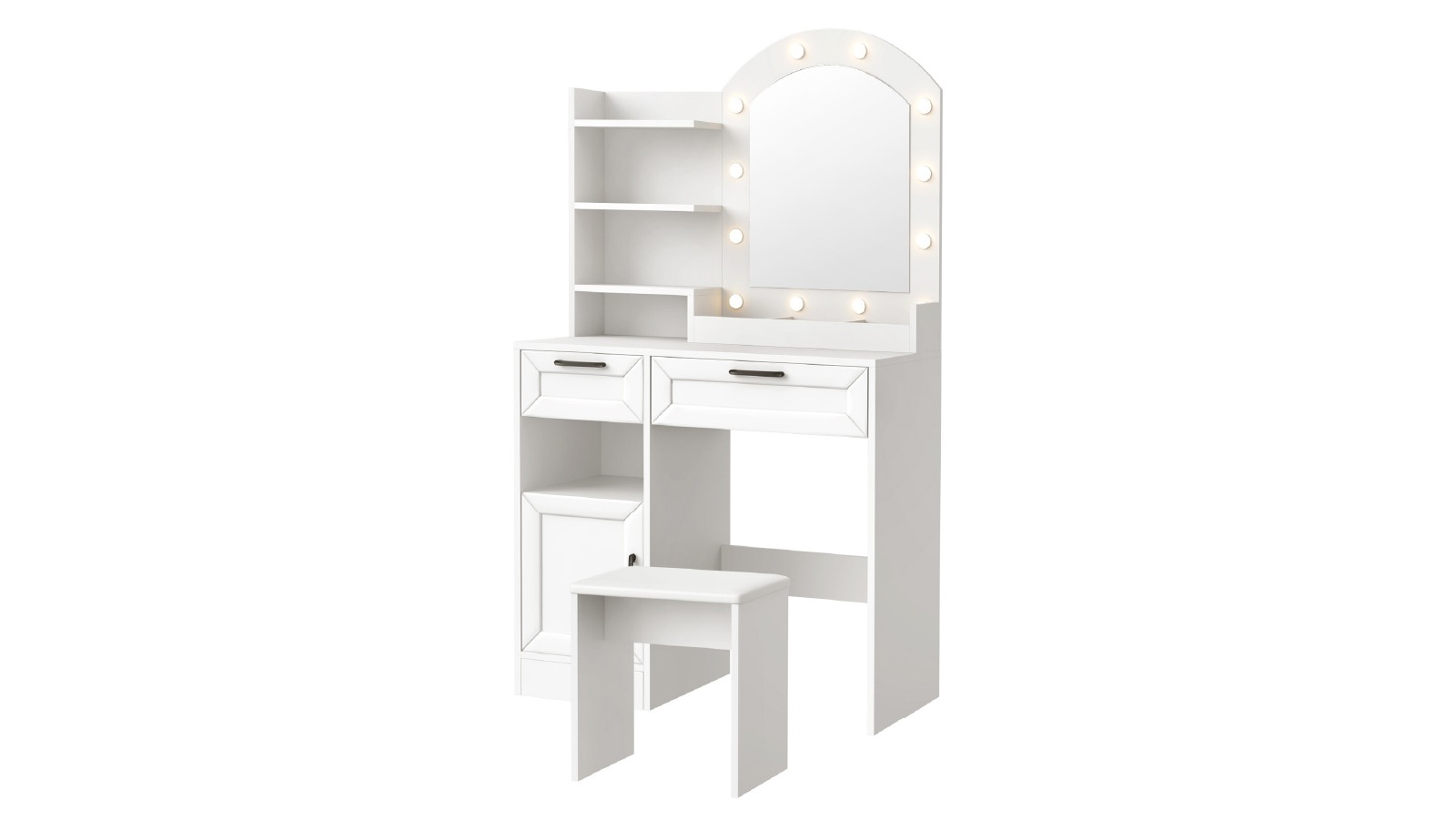 Oikiture 12 LED Bulbs Dressing Table Stool Set  - White