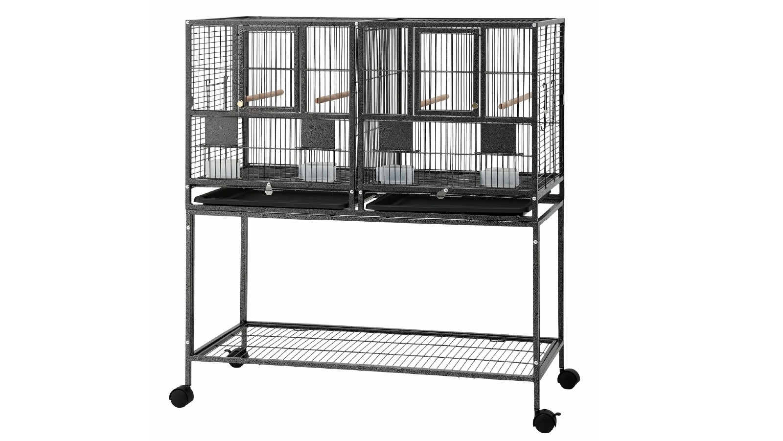 i.Pet 106cm 2 in 1 Bird Cage Aviary with Divider Parrot Budgie Wheels - Black