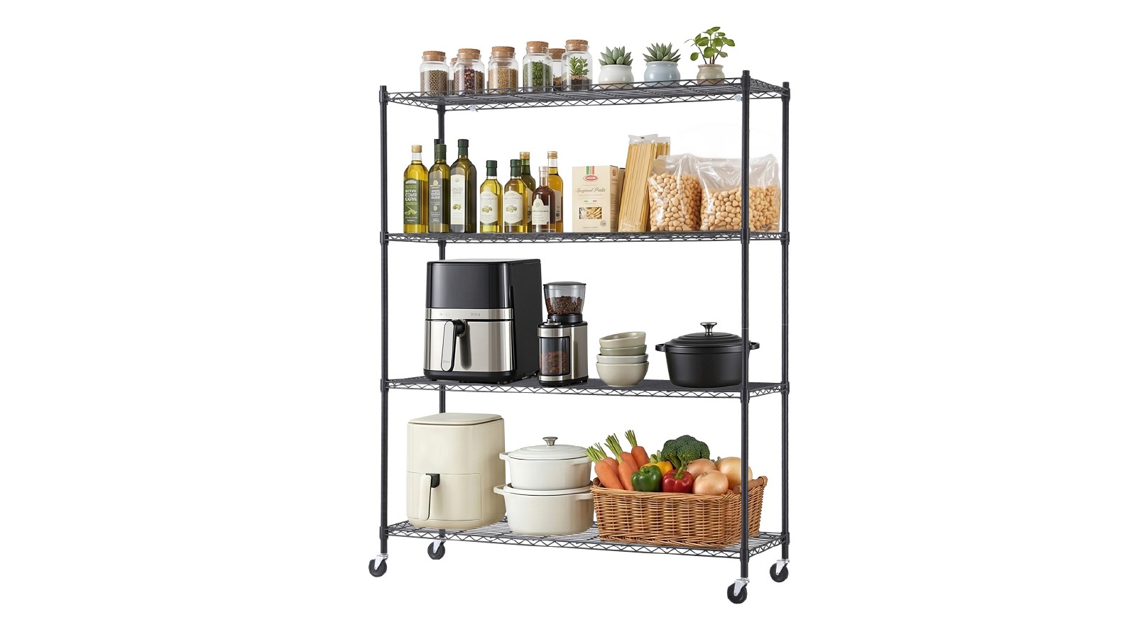 Artiss 4 Tier Adjustable Metal Kitchen Garage Shelf Rack with Wheel - 152 x 45 x 187cm