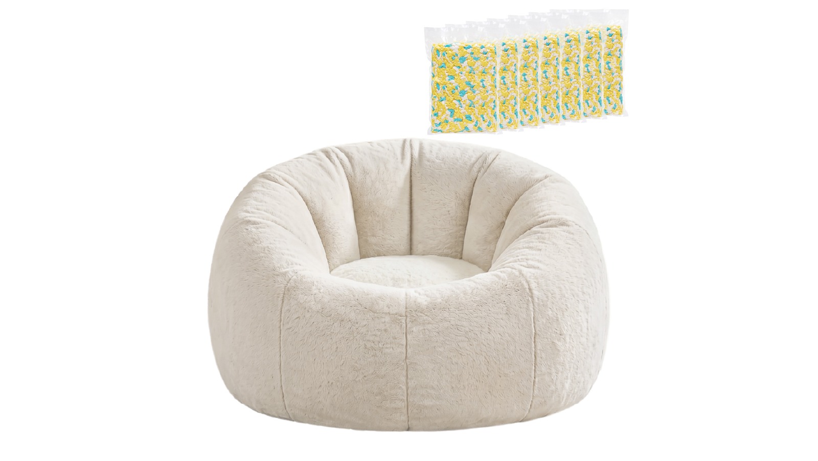 Artiss Large Round Faux Fur Bean Bag Chair with Filler - Beige