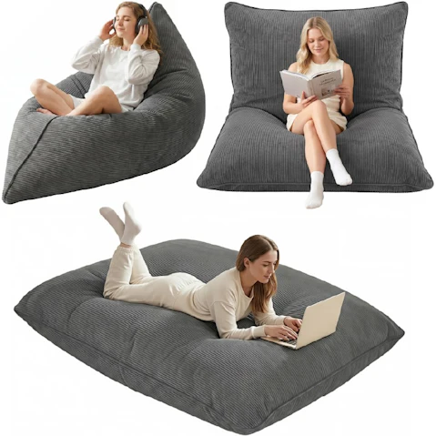 Artiss 3 in 1 Bean Bag Chair Cover No Filler Convertible Bean Bag for Adults - Grey