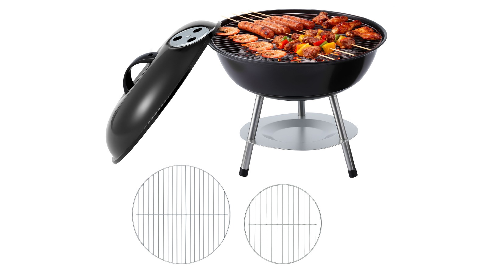 Grillz Portable Charcoal BBQ Grill with Lid for Camping 