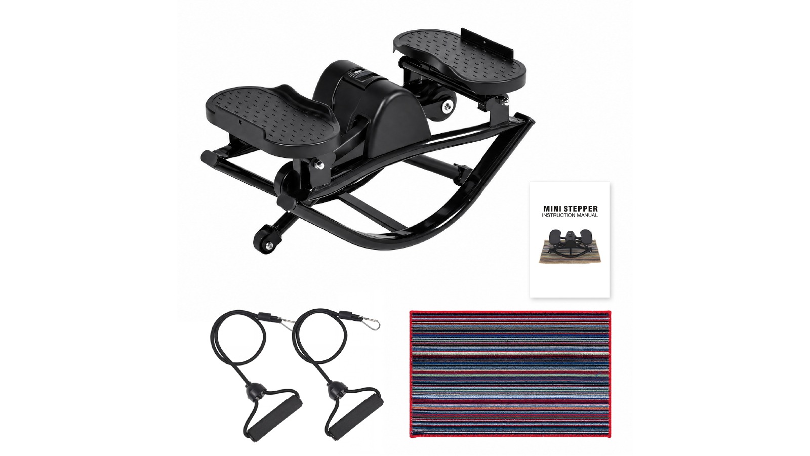 Advwin Mini Stepper With Resistance Cords and Mat for Capacity up to 120kg - Black