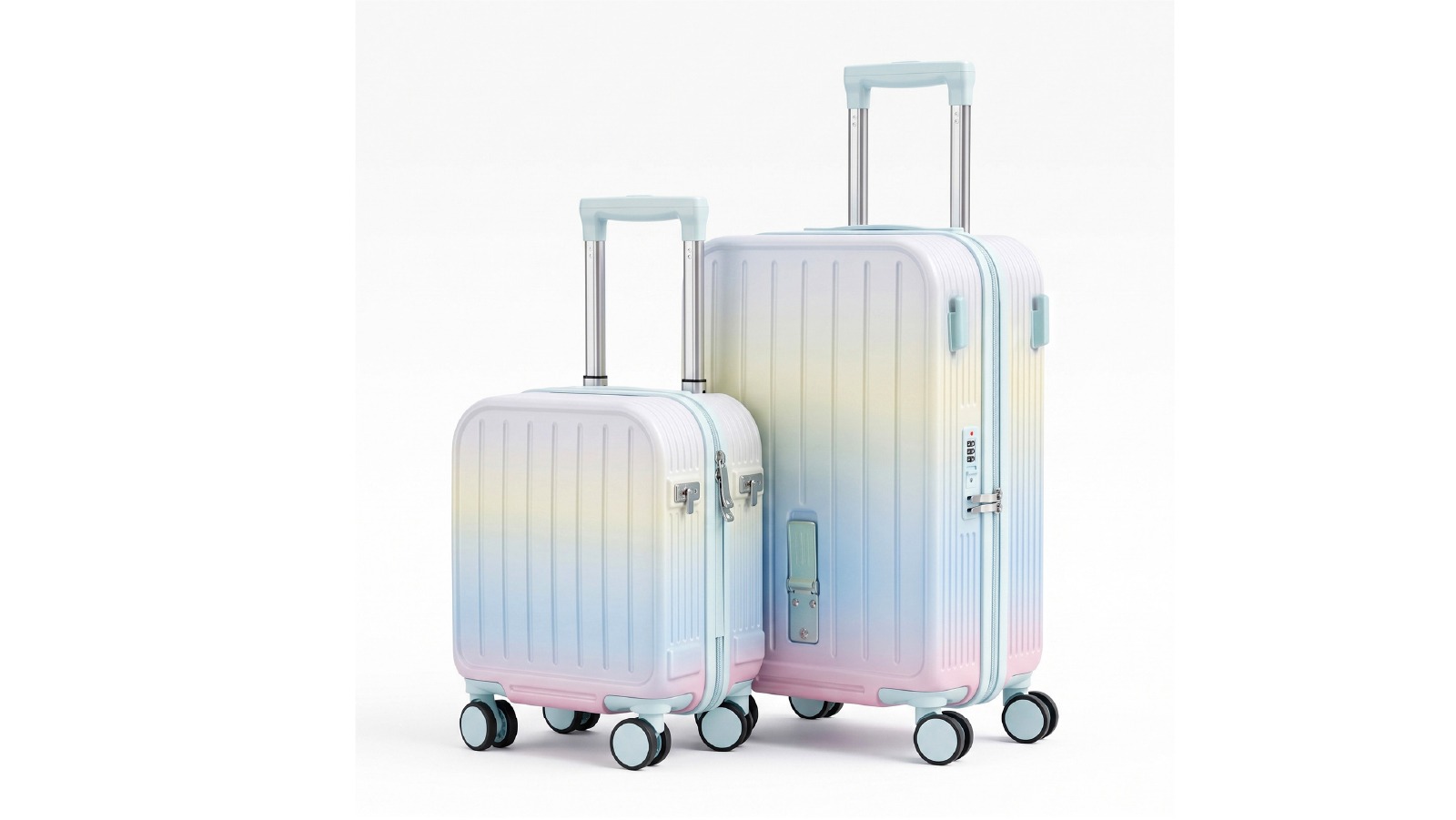 Advwin 2 Piece 14/20 Inch Carry On Hardshell Luggage with Safety lock, Cup Holders and 8 Wheel - Gradient