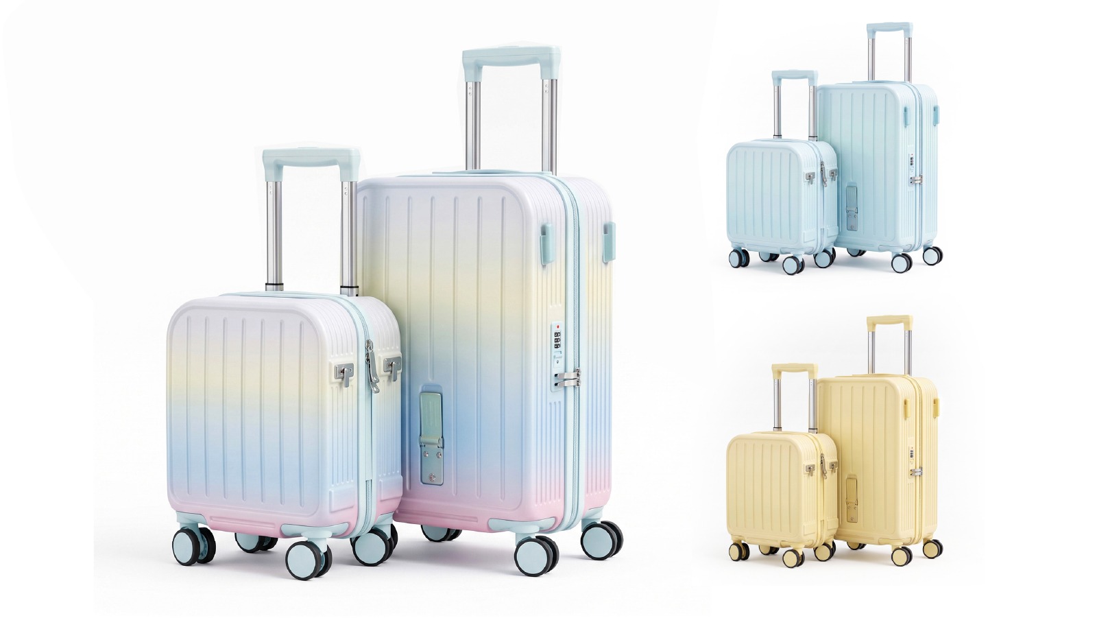 Advwin 2 Piece 14/20 Inch Carry On Hardshell Luggage with Safety lock, Cup Holders and 8 Wheel