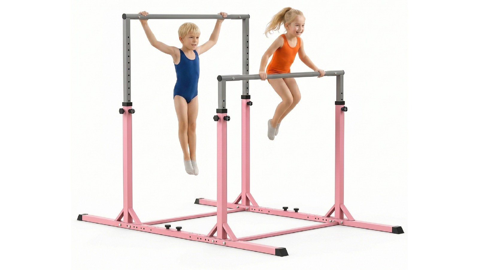 Advwin Kids Adjustable Uneven Bars & Kip Bar for Home Training, Double Horizontal Bars and 150kg Weight Capacity - Pink