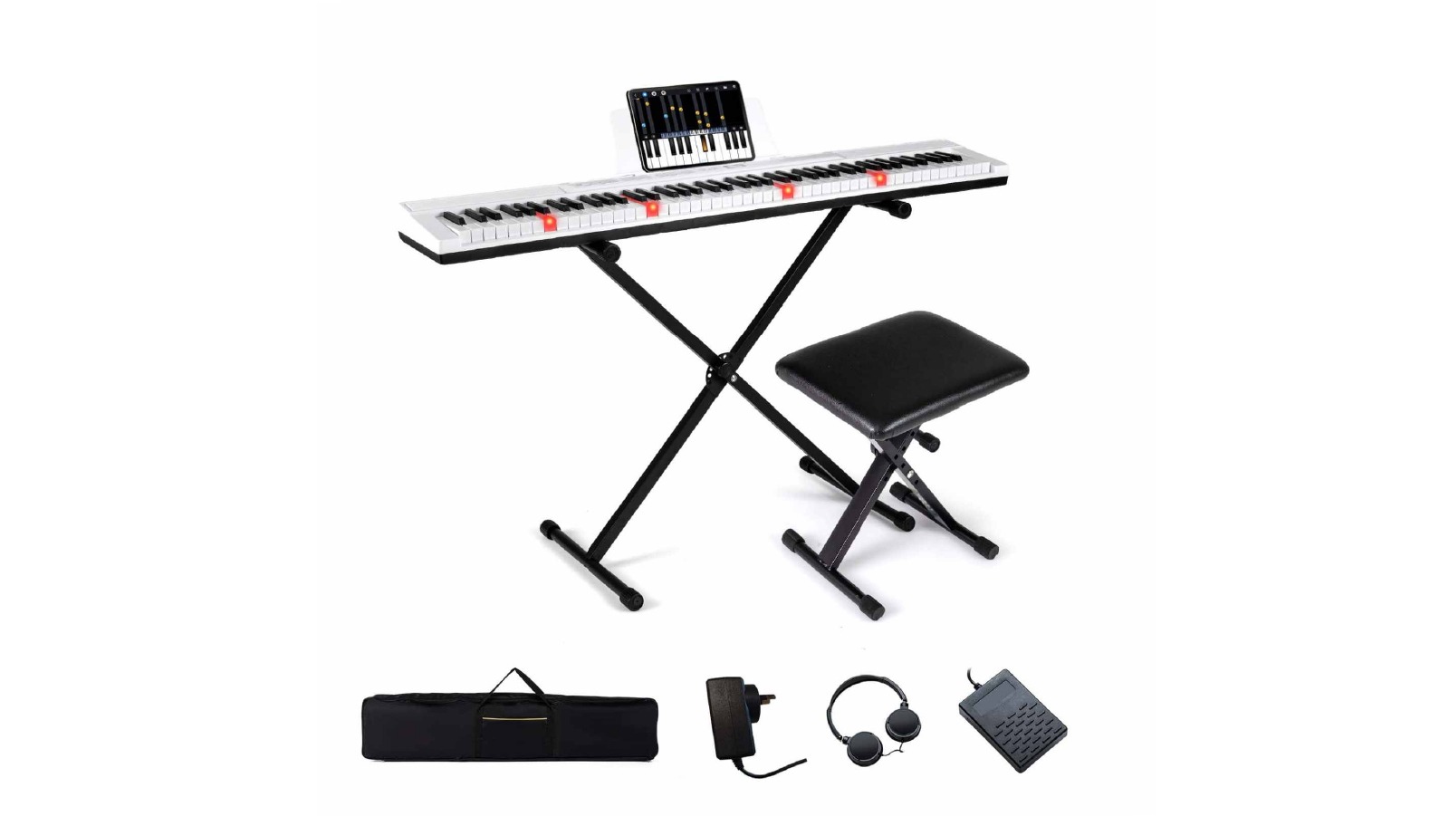 Costway 88-Key Electric Piano Keyboard with Stand Stool and Light-up Keys Buttons - White