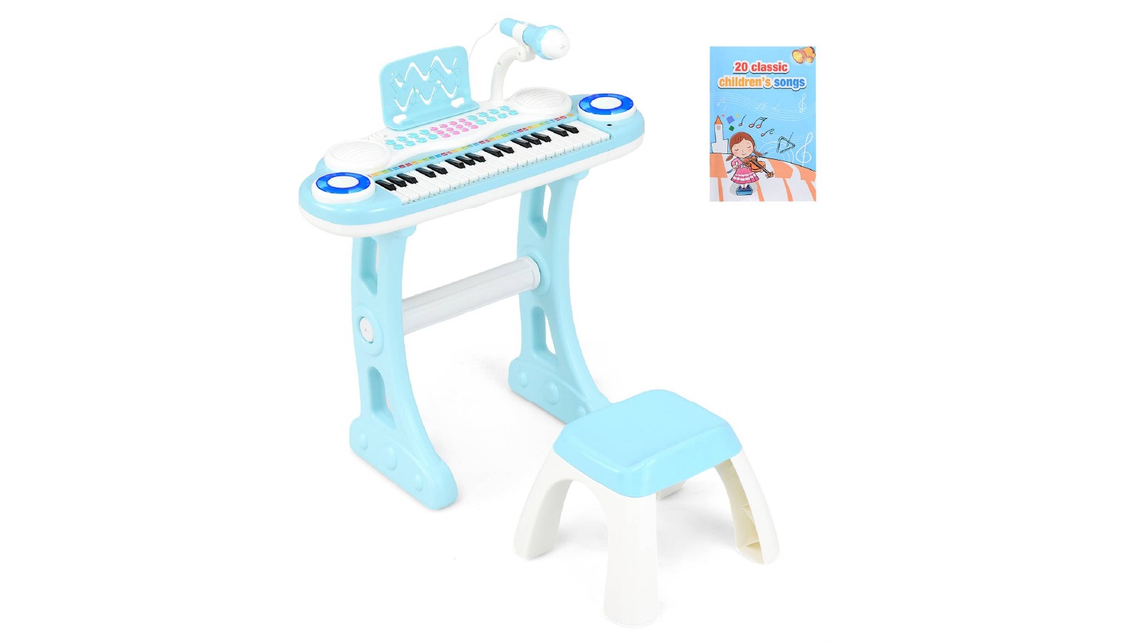 Costway 37 Keys Electronic Organ Keyboard Musical Piano Set with Music Stand & Stool - Blue
