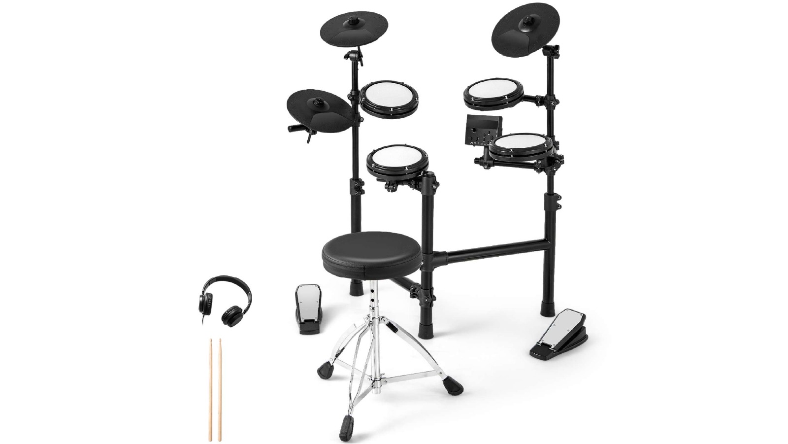 Costway Foldable Electric Drum Set with Adjustable Stool and Headphone