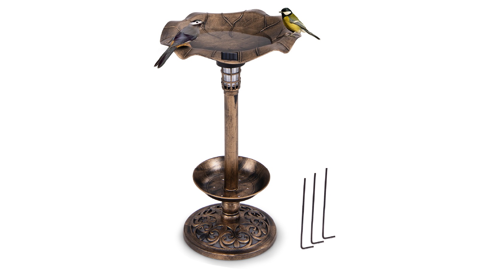 Costway Standing Pedestal Birdbath and Feeder Combo with Lotus Leaf Bowl 