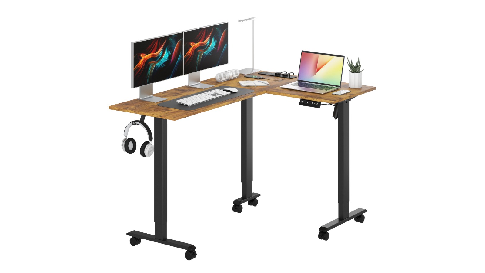 Advwin L Shaped Standing Desk with Charging Station and Height Adjustable - Rustic Brown