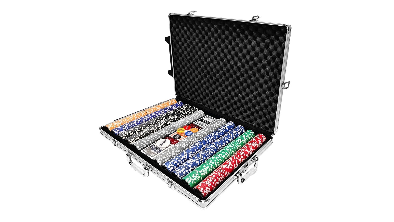 1000 Piece Texas Hold'em Poker Chip Set with Aluminium Trolley Case, 11.5g Casino Chips, Cards and Dice