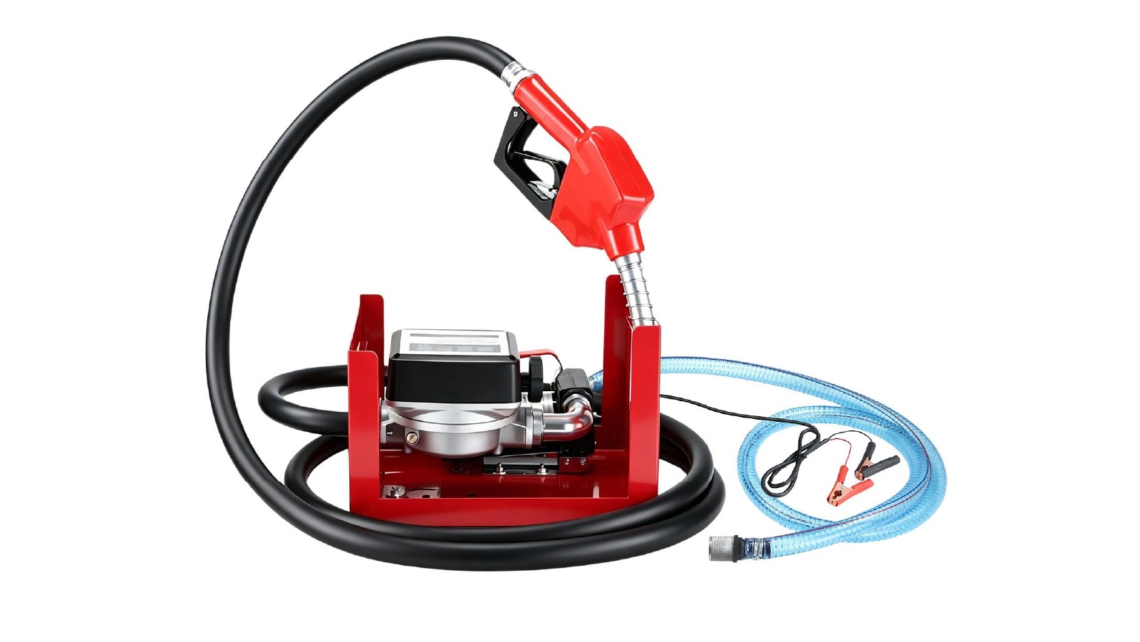 12V 10GPM Portable Diesel Kerosene Fuel Transfer Pump with Auto-Stop Nozzle for Tractor Excavator