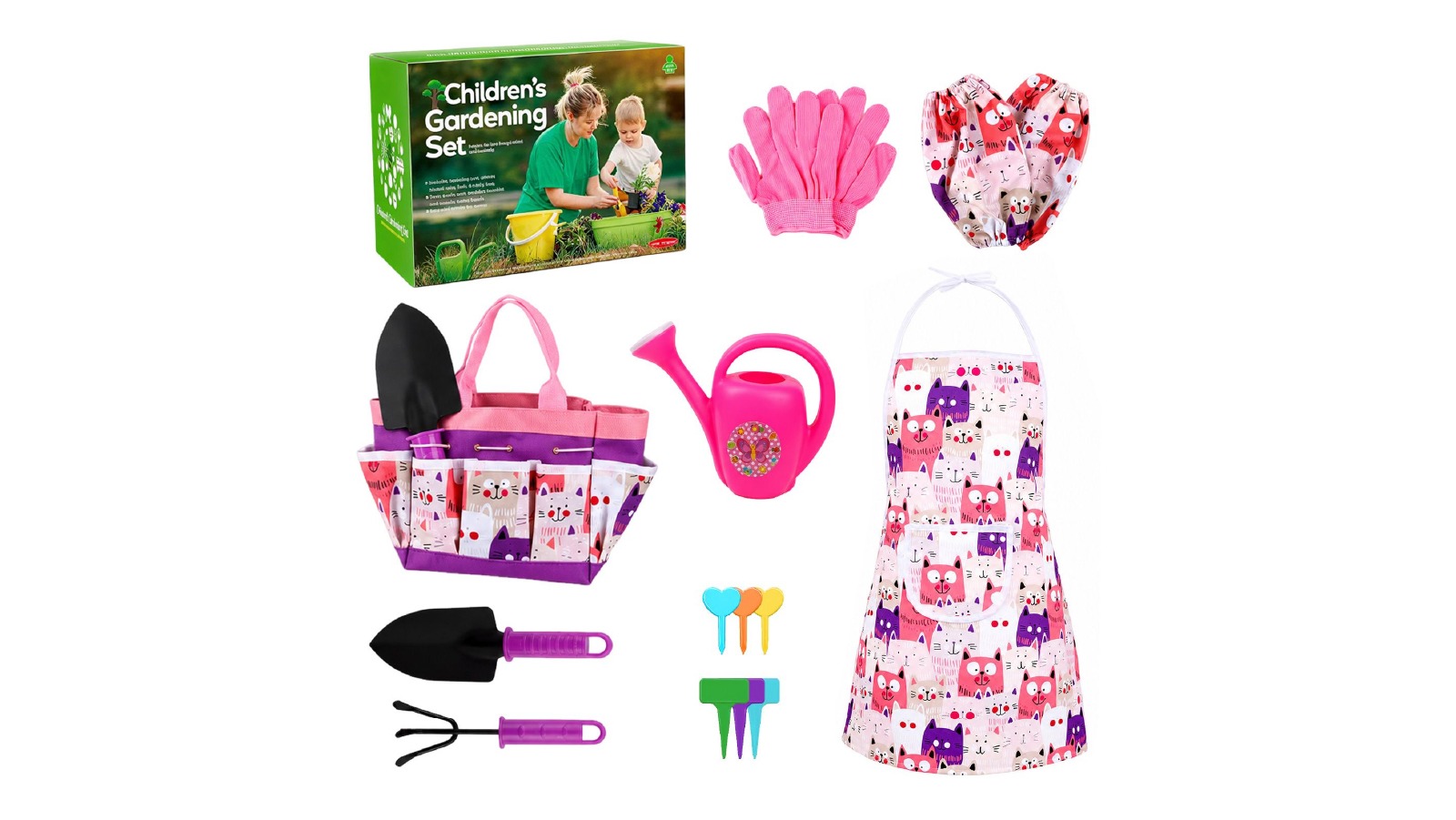 16 Piece Kids Gardening Set with Watering Can, Apron, Gloves and Storage Bag