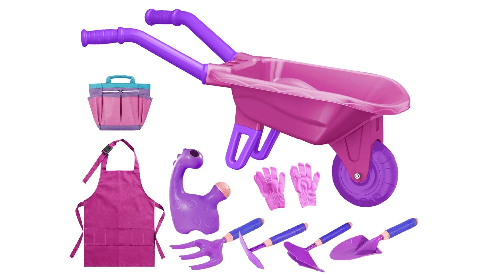 Childrens Outdoor Gardening Tool Toys Play Set with Wheelbarrow, Apron, Gloves & Watering Can