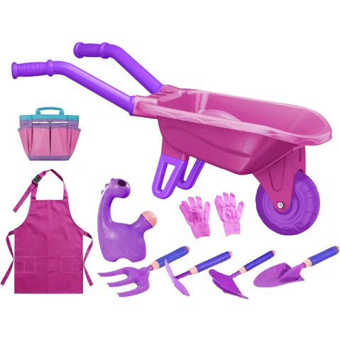 Childrens Outdoor Gardening Tool Toys Play Set with Wheelbarrow, Apron, Gloves & Watering Can