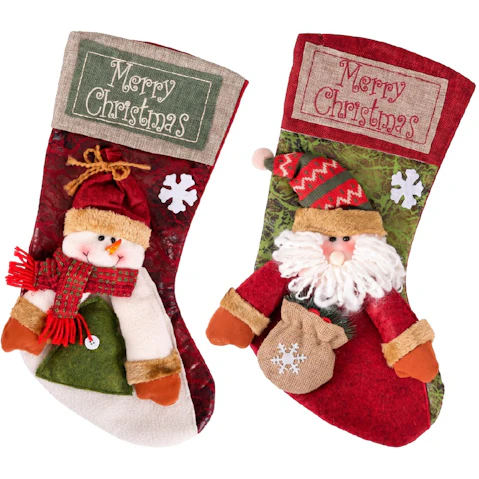 Jingle Jollys 2 Pack Large 3D Plush Santa Snowman Christmas Stockings - 43.5cm