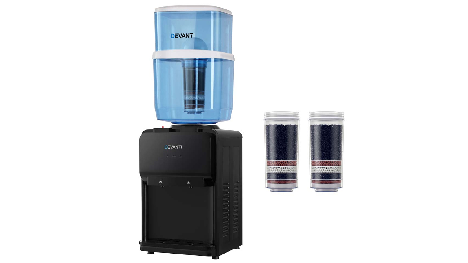 Devanti 22L Bench Top Water Cooler Dispenser with 2 x Replacement Filter - Black